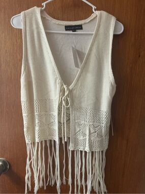 Cream Fringe Crochet Top - Small